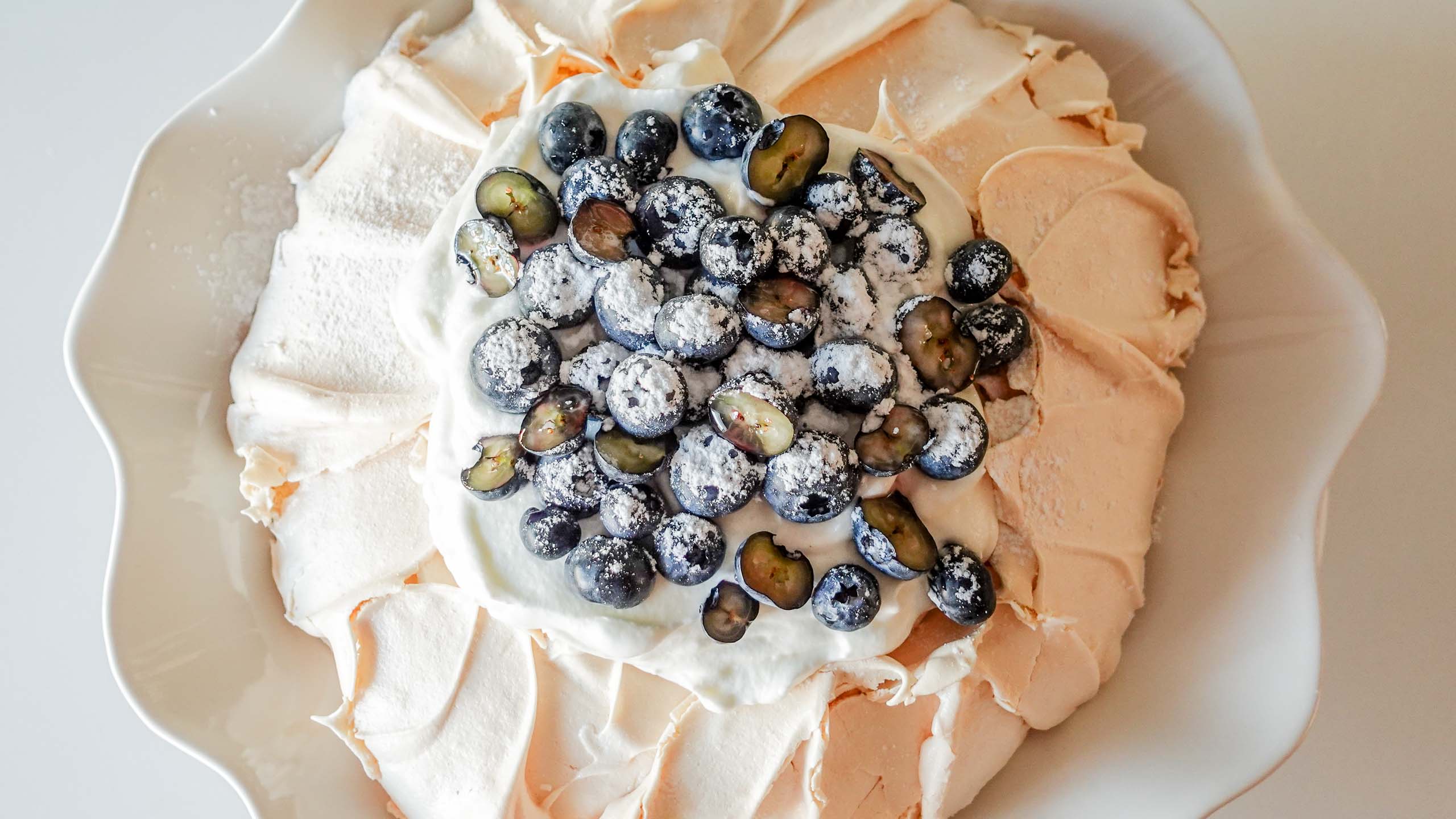Blueberry pavlova with delicious blueberries on top